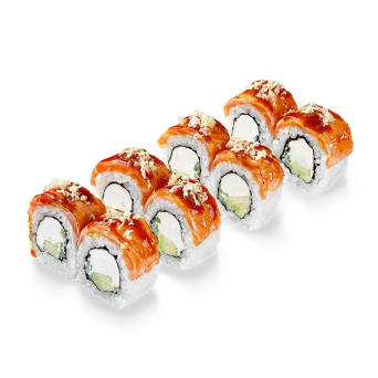 Рол Філадельфія з лососем абурі та соусом унагі