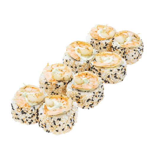 Филадельфия в кунжуте з жареной креветкой и соусом васаби