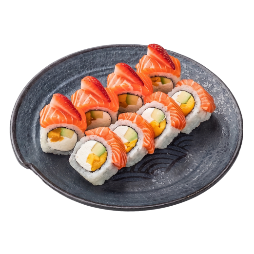 Philadelphia De Luxe with fresh salmon, mango and strawberry